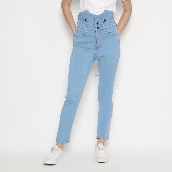 Skinny Hh Waist Active Celana Panjang Jeans Wanita E01 All Ue Cream Hitam Navy Katun