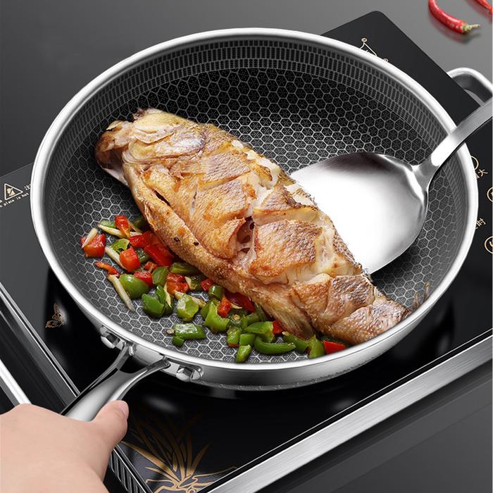 Frying Pans with Glass Lid 316 Stainless Steel Skillet Honeycomb Wok
