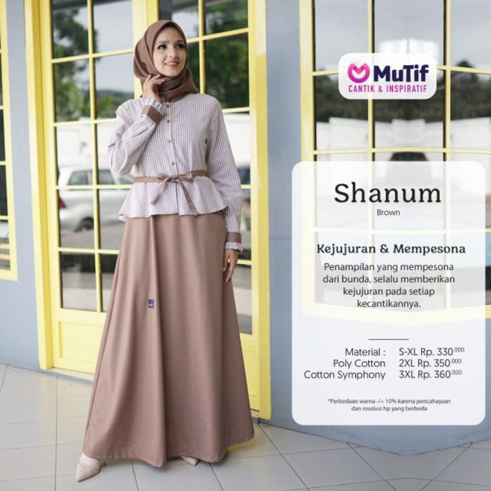 MUTIF Gamis SHANUM Brown  Dress Wanita Muslim  Cantik Katun  Remaja Dewasa S-3XL