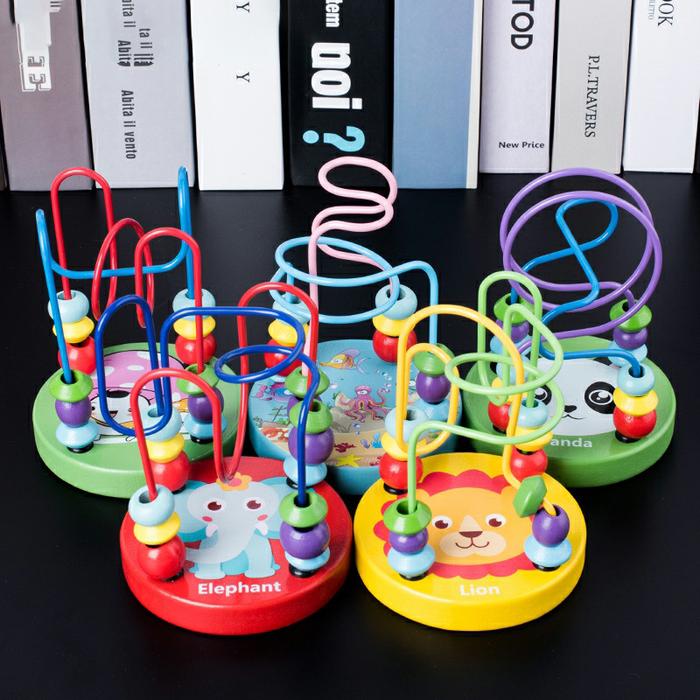 Baby Montessori Educational Math Toy Wooden Mini Circles Bead Wire Maze Roller Coaster Abacus Puzzle