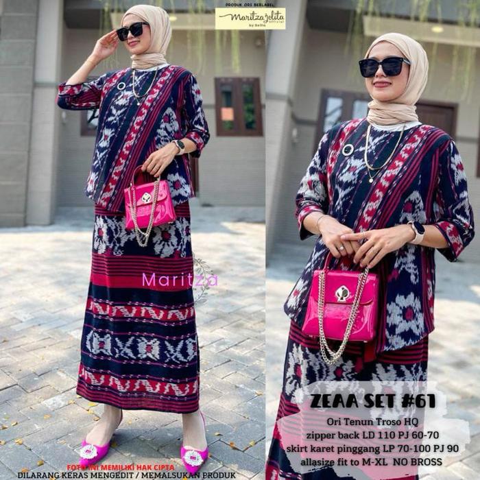 Setelan One Set Batik Tenun Etnik Adat Kondangan Wanita Kekinian Zeaa Alila / Sudah Full Set Atasan 