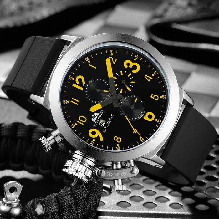 Automatic Watches for Men Mechanical Self Wind Boat Case Orange Blue Yellow Grey Fashion U Left Hand