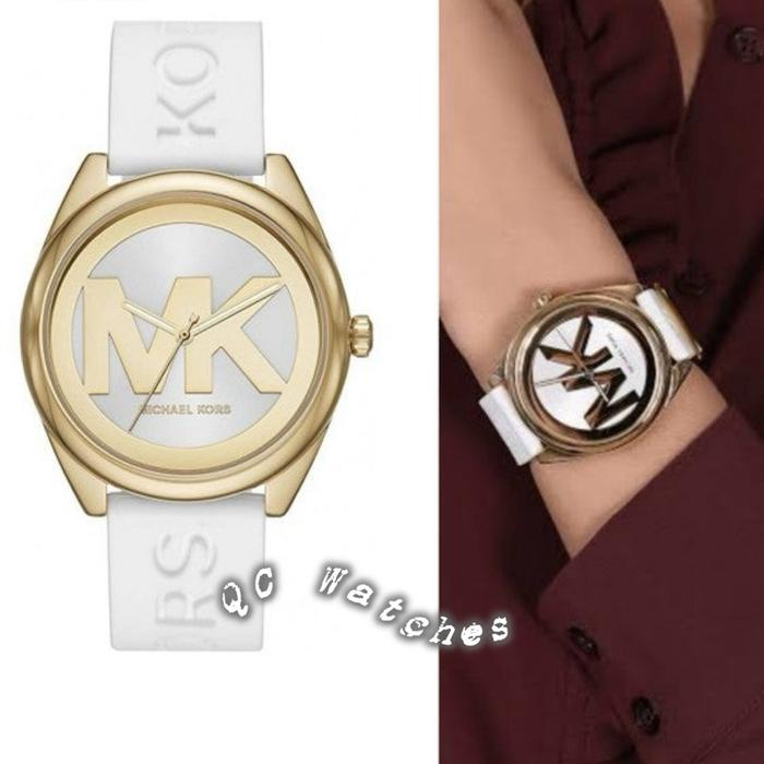 Jam Tangan Wanita MK Janelle Three Hand Silver Dial White Rubber Strap - MK7141