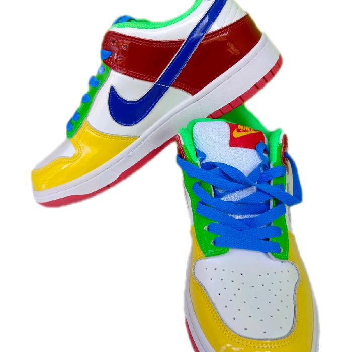 Sepatu Sneakers Dunk Low Unisex Warna Kuning Merah Hijau Biru Tali Biru Nyaman Untuk Aktivitas Sehar