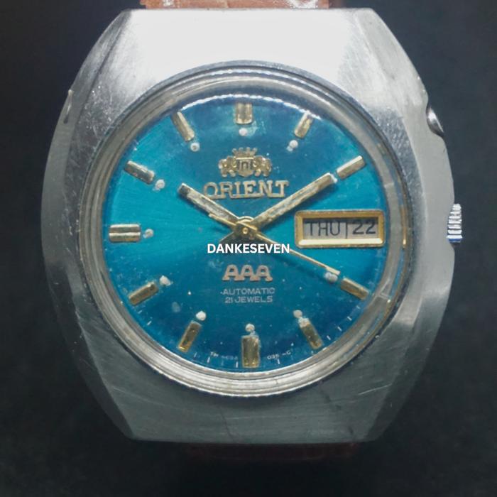 Orient Vintage Automatic Day Date Blue Dial 21 Jewels Japan Men Watch Jam Tangan Pria