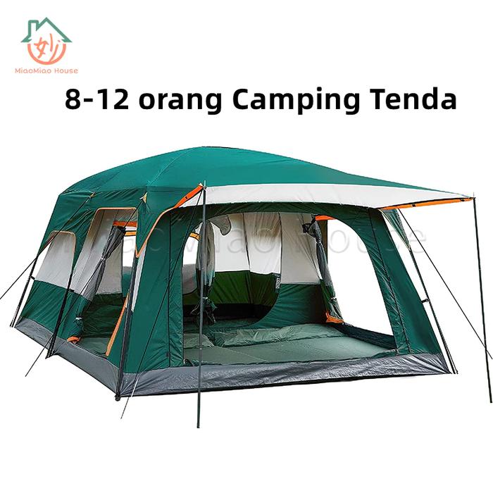 TERBARU 8-12 orang Tenda camping Tenda Tahan Air Lapisan Ganda Pertemuan Keluarga Tenda Besar Portab
