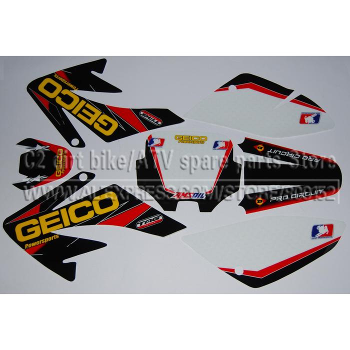 CRF 70 GEICO GRAPHICS KIT CRF70 DECO DECALS STICKERS DIRT PIT BIKE