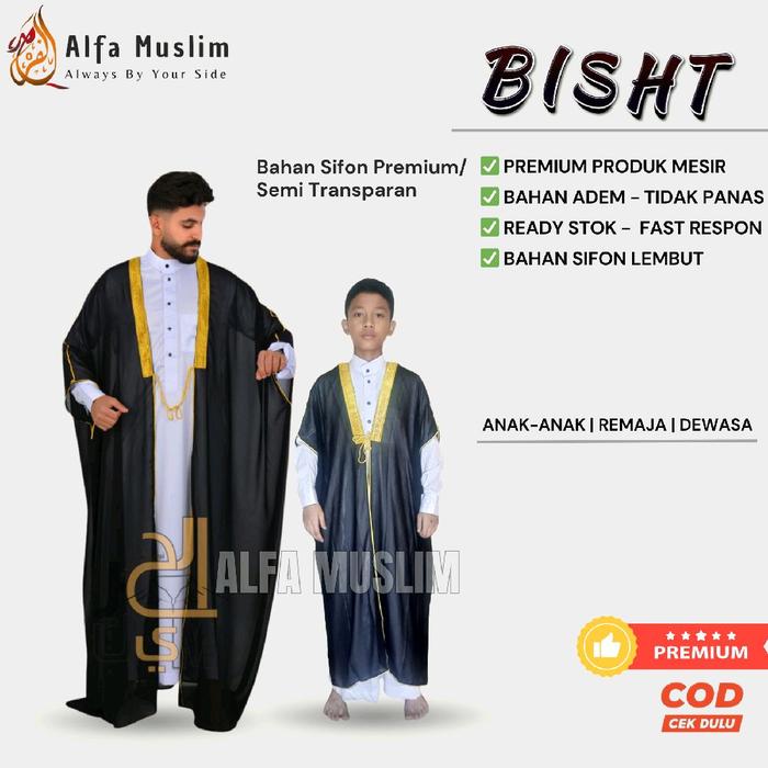 Bisht Anak & Dewasa Raja Arab, Bahan Sifon/Semi Transparan, Luaran Jubah Pria Raja Salman, Outer Jub