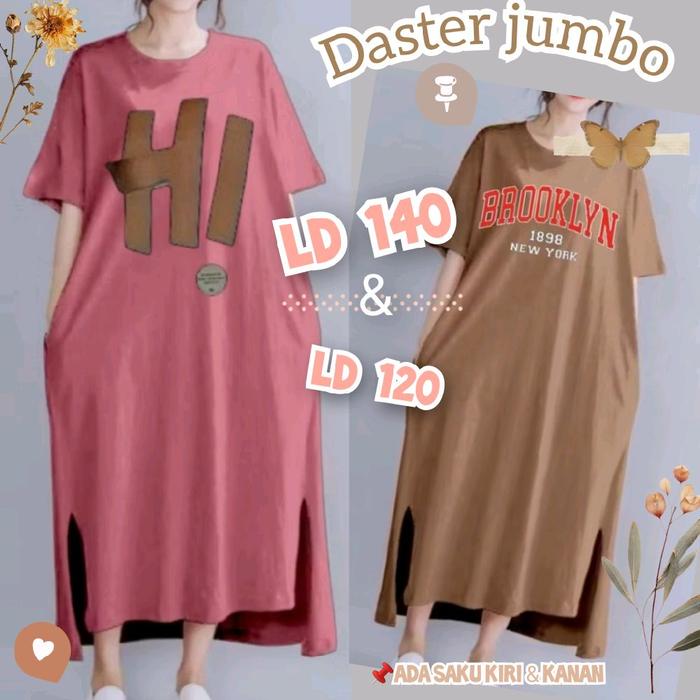 Daster Jumbo Ld 140 & Ld 120 Dress Kaos Big Size Baju Tidur Santai Wanita Ada Saku Kiri dan Kanan ho