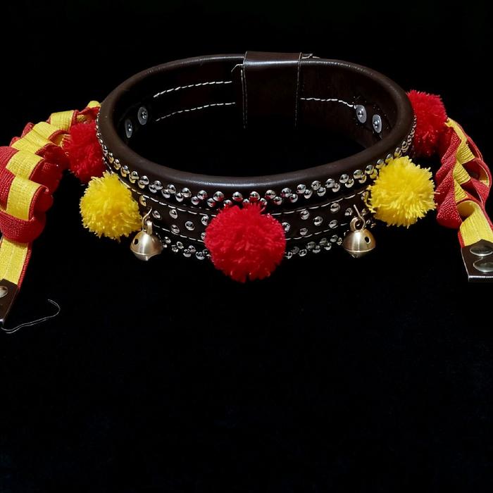 Gongseng Full Kulit Asli 100% Warna Hitam Glosyy Ideal untuk Adu Domba Kalung Elegan dengan Jahitan 