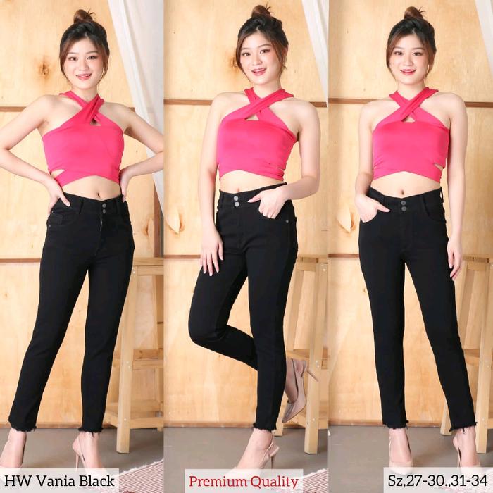 CELANA HIGHWAIST HW KANCING 2 VANIA BLACK 27-34