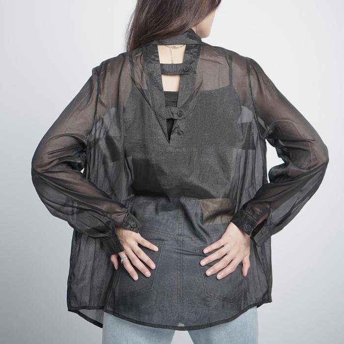 Outer Blouse Transparan Hitam + Tanktop