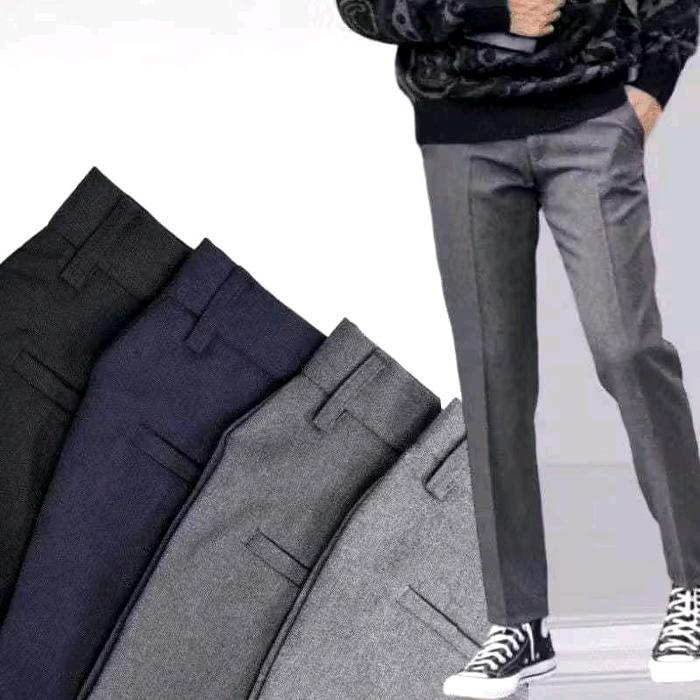 Celana Kantor Formal Pria Slimfit Bahan Dasar Kain Woll Premium  Panjang Nyaman Hitam Abu Kerja chin