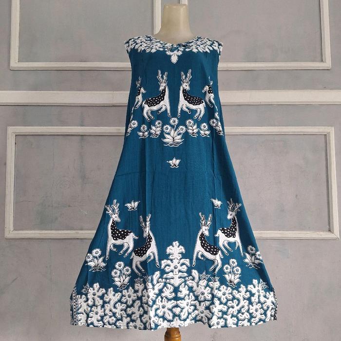 Daster Bunga Siantan Yukensi Lekton JUMBO Rayon Tidur Motif Rusa Warna Biru Tua Karet 100% Real Pict
