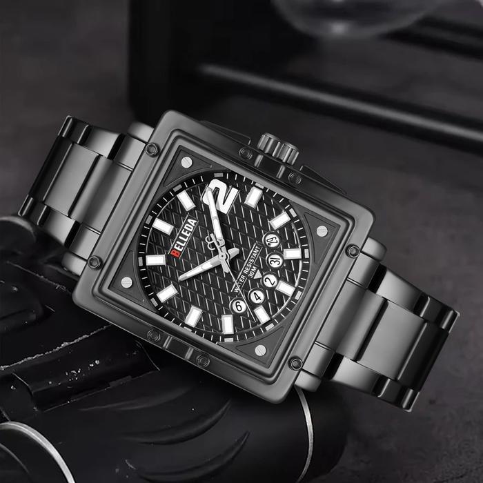 DISKON JAM TANGAN BELLEDA 9085 RANTAI JAM TANGAN ANALOG SEGI  TANGGAL PRIA WANITA Watches