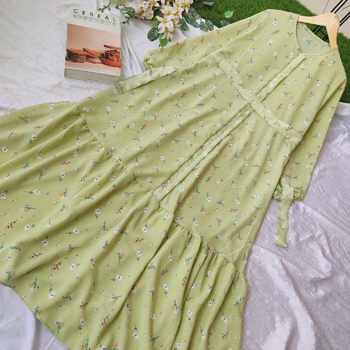 Gamis crinkle bunga floral korea dress maxy Bunga Bunga Katun