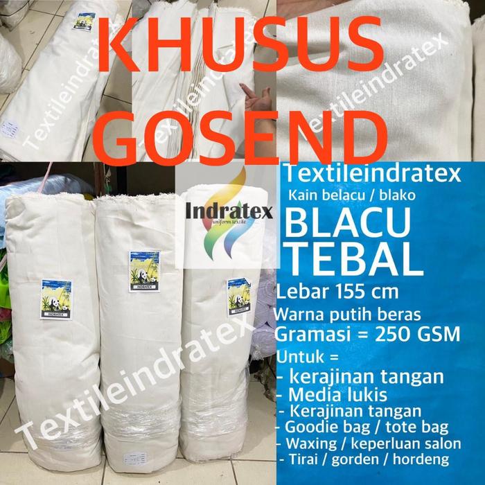 ( KHUSUS GOSEND per 1 roll ) Kain BLACU BELACU TEBAL putih polos lebar 155 cm CALICO FABRIC bahan su