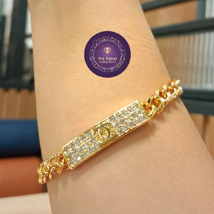NA Gelang Titanium Sisik Naga Motif Chanel Anti Karat Gold NAG03