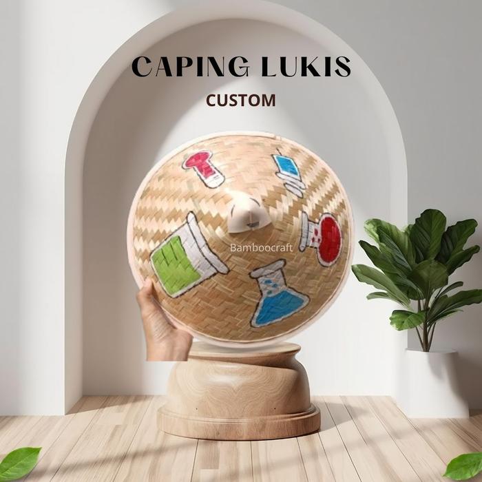 Topi caping bambu lukis , caping lukis anak