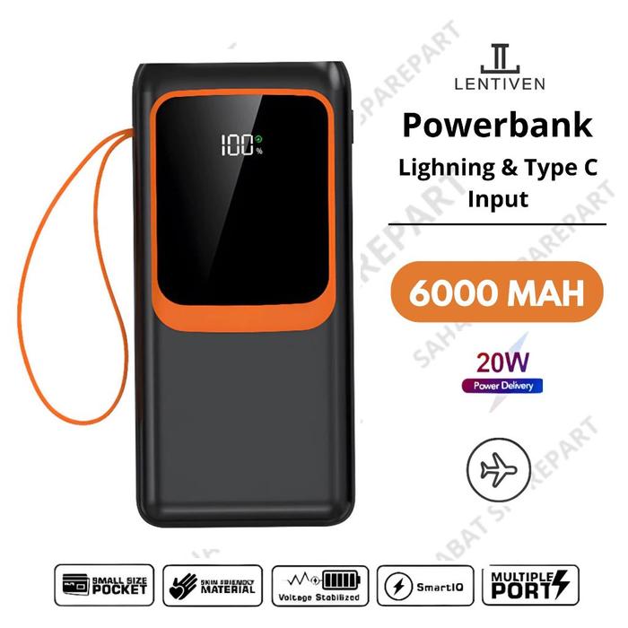 Lentiven Powerbank 60000 Mah Fast Charging Dengan Kabel Type C Dan Lightning