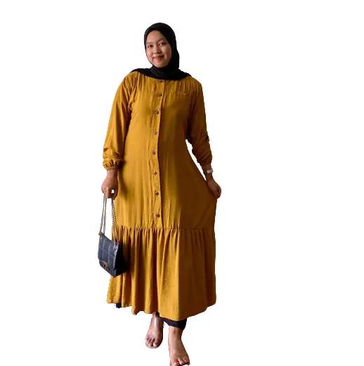 Naraya Dress Wanita Muslim Dewasa Remaja Polo linen Gamis Tunik Maxi Atasan Simple