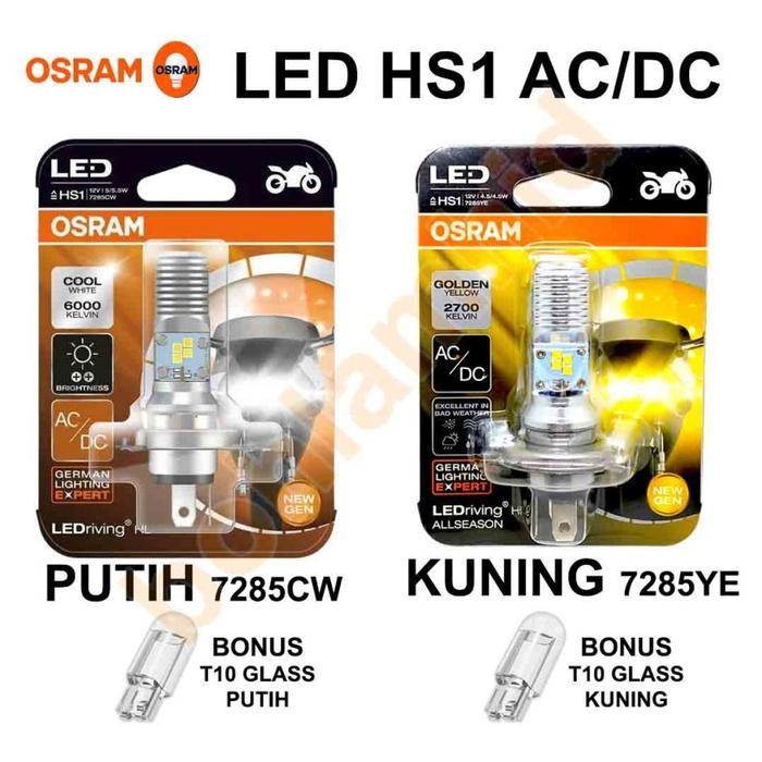 Lampu Motor LED OSRAM Putih 6000K HS1 H4 Hi Lo Kaki 3 Arus AC dan DC
