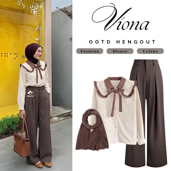 ne Set Viona 3in1 Hijab Style Wanita (Blouse Sailor Celana Kulot Pasmina Jersey) Outfit Muslimah Ae