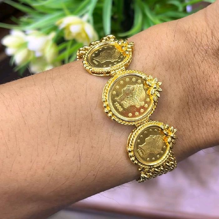 Perhiasan emas kuning gelang koin model rantai jam