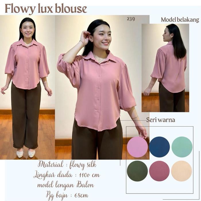 [FLOWY LUX BLOUSE LENGAN BALON BAHAN BLOWY SLIK]