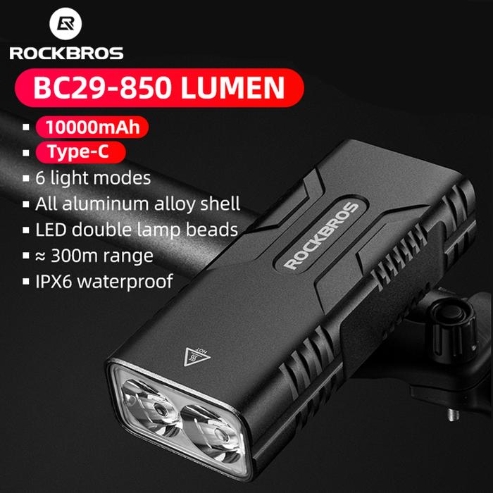 ROCKBROS Senter Sepeda 850 Lumen Lampu Sepeda 10000 MAh Lampu Depan