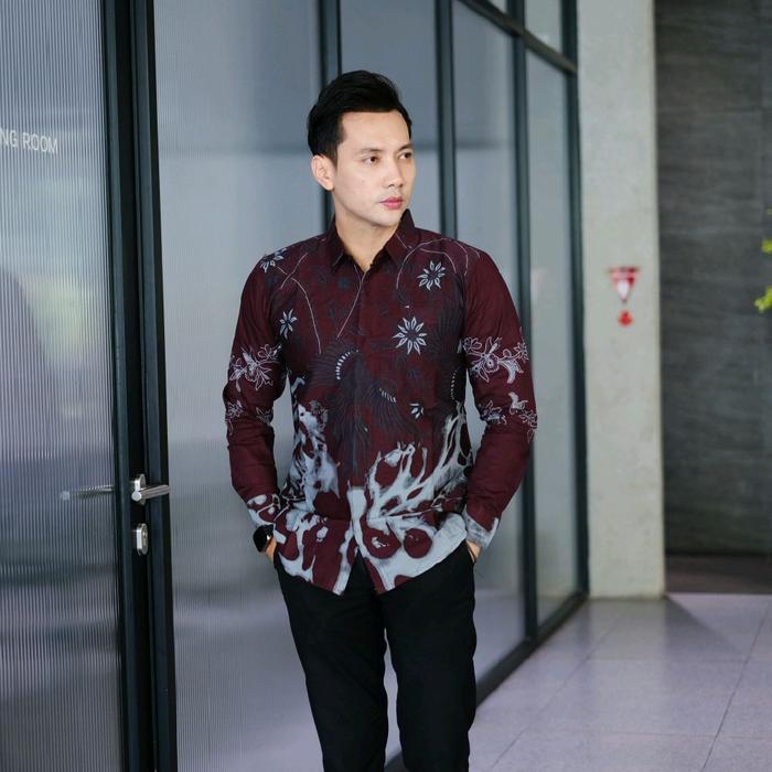 batik ARS motif KRISNA merah maroon burgundy Kemeja batik pria lengan panjang pendek original SLIMFI