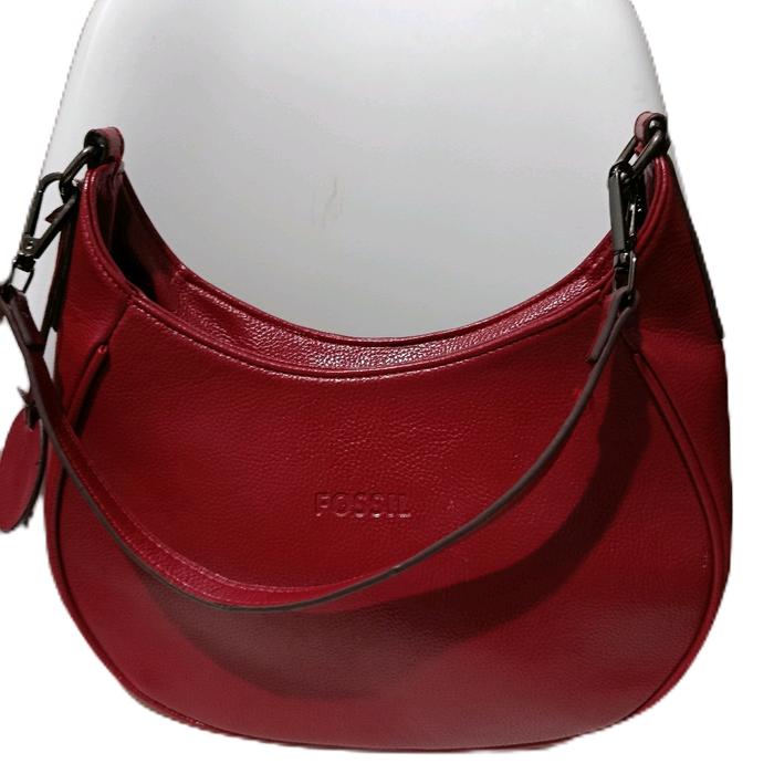Fossil Tas Tangan Wanita Merah Kulit Asli Model Classic Hobo Bag dengan Desain Elegan dan Tali Bahu