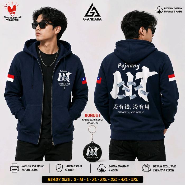 HOODIE JUMPER DAN ZIPPER PEJUANG NT BAHAN 100% FLEECE TAIWAN
