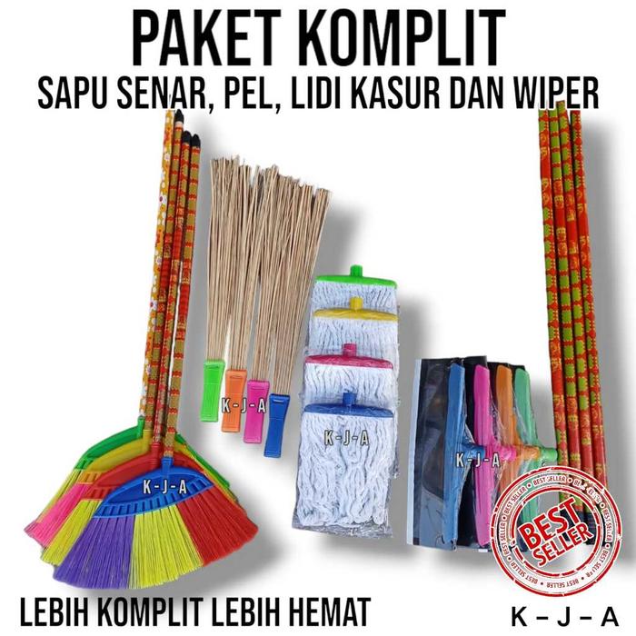 Paket Sapu Komplit LIDI, SAPU, WIPER, PEL 4 Pc Barang + Gagang Kain Pel Lantai