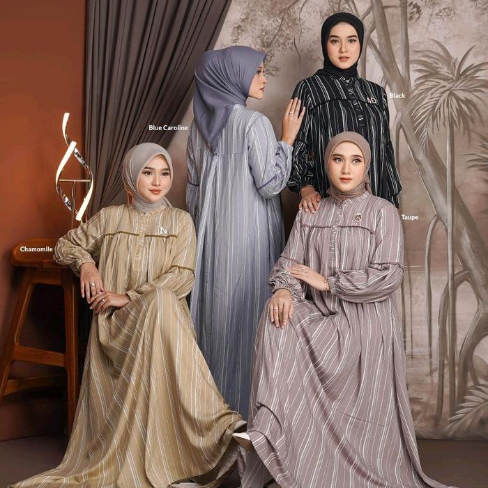 Aloora Dress | gamis salur | motif garis kecil | adem rayon premium | kekinian hijaber | Nadheera Lu