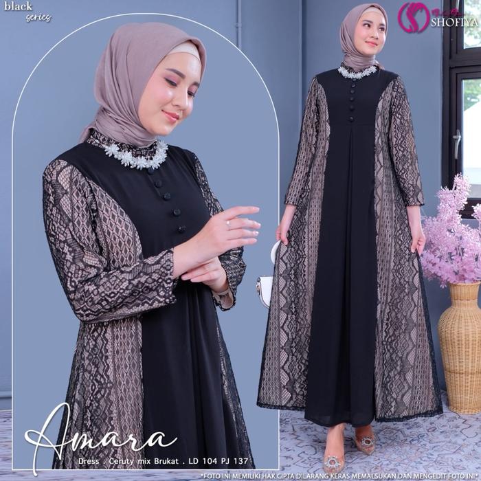 [PREMIUM ORI] DRESS GAMIS BUSANA MUSLIMAH LD 104 BAHAN CERUTY MIX BRUKAT AMARA DRESS ORIGINAL SHOFIY