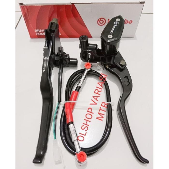 paketan sepasang master rem oval set selang rem cakram 95cm black serat semua jenis motor fsa [ SR ]