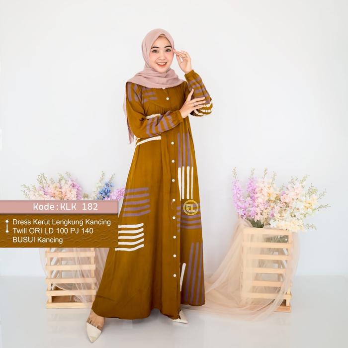 Gamis Busui Twill Elzhaf Ori Size M Muslim Syari Remaja Dewasa Fit Lebaran Batik Dress