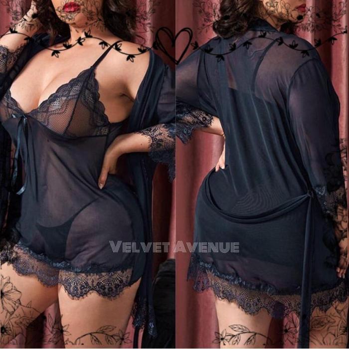 Kimono Lingerie Jumbo Transparan 2in1 can be Kimono Bigsize  Premium
