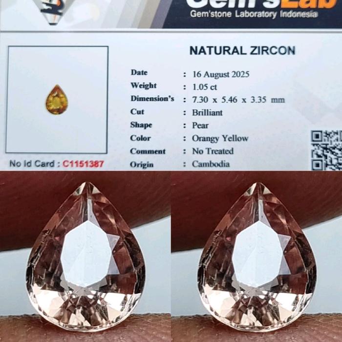 NATURAL ZIRCON ORANGY YELLOW CAMBODIA MEMO GLI