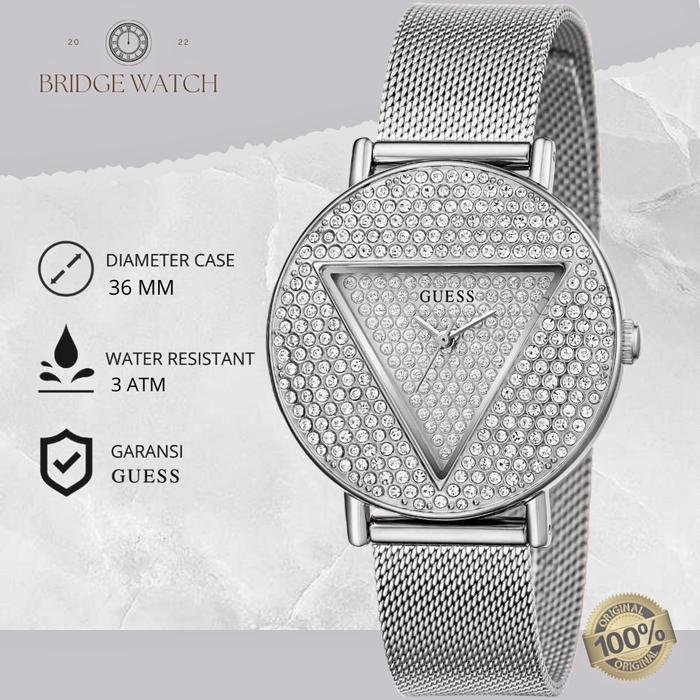 Jam Tangan Guess Wanita GW0477L1 Iconic Glitz Dial Silver Stainless Steel Strap Rantai Mewah Elegant