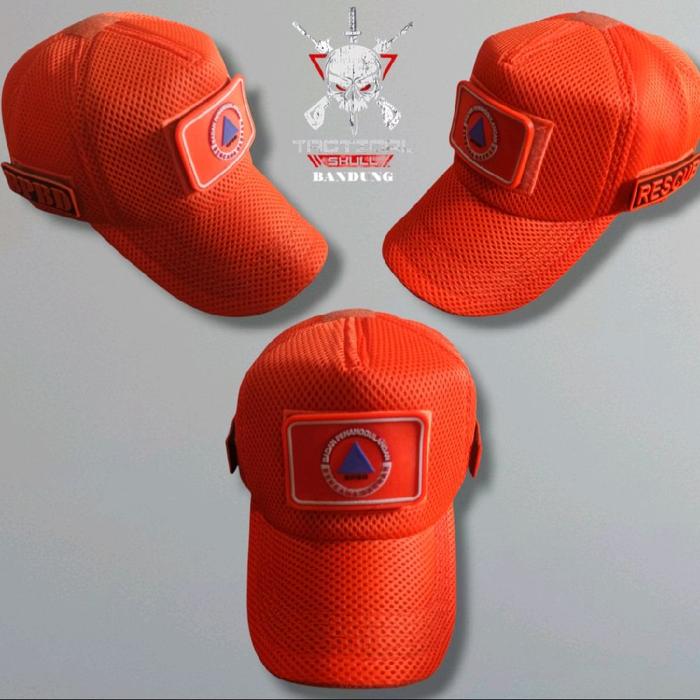topi jaring doubelmes orange satu set karet patchrubber bpbd rescue