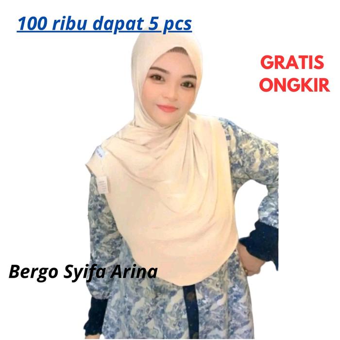 (isi 5 pcs)BERGO SYIFA JILBAB ARINA HIJAB INSTAN JERSEY Kerudung Wanita Muslim Khimar