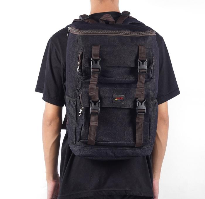 tas ransel tas gendong black  pria wanita bahan jeans levis..tas ransel pria wanita