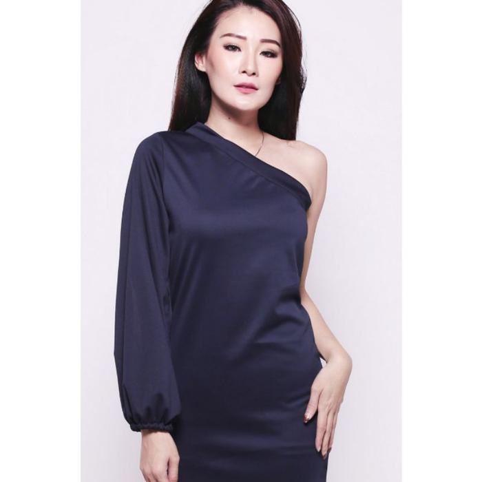 Demna Off Shoulder Dress Scuba Wanita Polos Pesta Party Kondangan