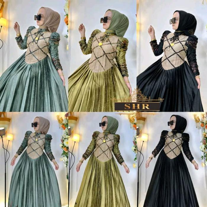 SHR Gamis Shr Zliper Original Shr LD 106-108 Baju Wanita Ceruty Mix Katun Import Lengan Balon Panjan