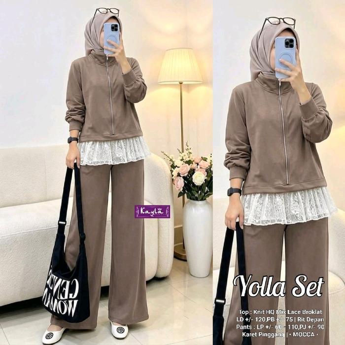 Yolla set by kayla setelan knit mix lace brukat setelan kekinian setelan modis