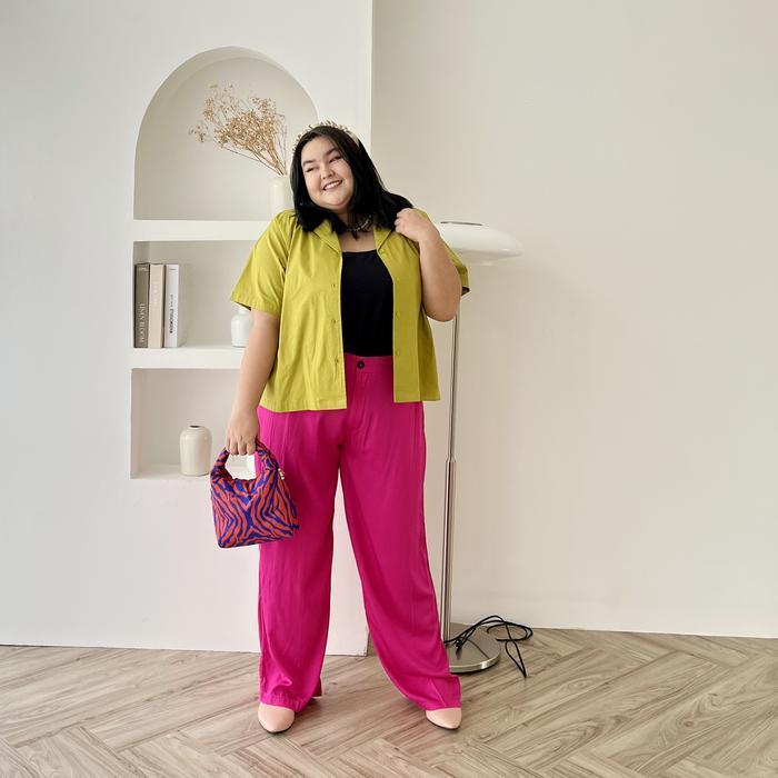 MOKMOK-  Hyuna Pants | Celana Kulot Highwaist Bigsize Jumbo Fushia Lime Electric Blue