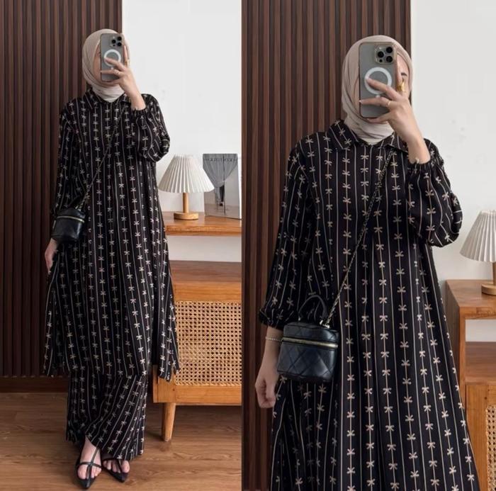 One Set Kulot Jumbo Tunik Emory Rayon Motif Setelan Wanita Mosa Batik