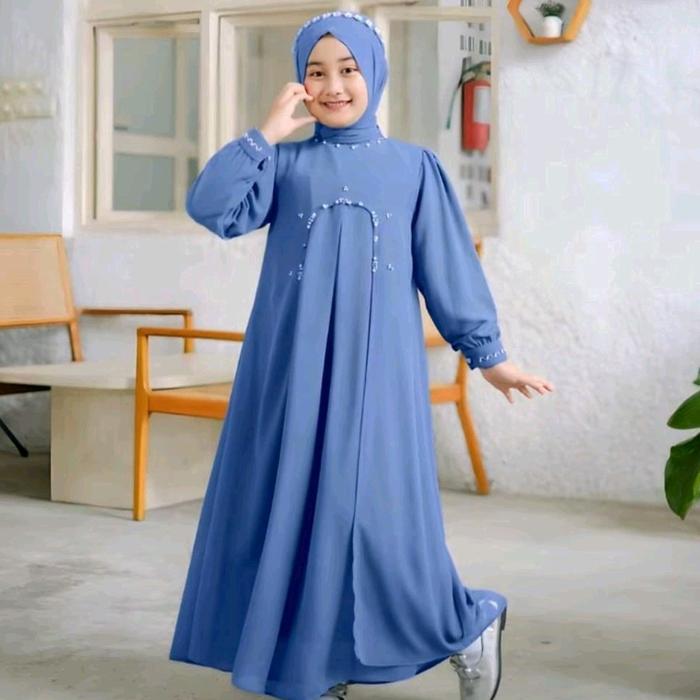 Nabila dress anak satu set Baju Gamis Wanita Muslim Kerudung Gaun Syari